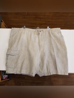 Caribbean Shorts Men's 44 Beige 100% Linen Big Man Drawstring At Waist